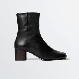 Women's Black Leather Mid-Heel Ankle Boots